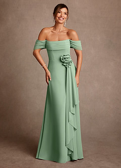 Azazie Amherst Mother of the Bride Dresses Matcha A-Line Off the Shoulder Chiffon Dress image1