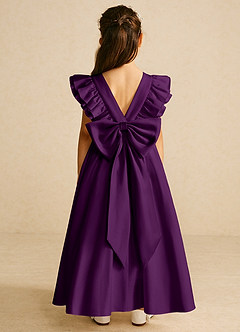 Azazie Piglette Flower Girl Dresses Grape A-Line Bow Matte Satin Dress image1