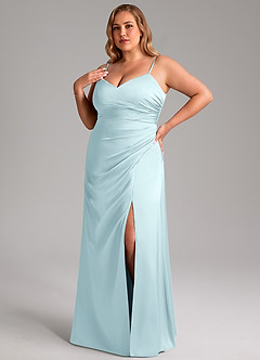 Azazie Azuree Brudtärnklänningar Klä av A-Linje i Stretch Satin Plisserad Molnblått image11