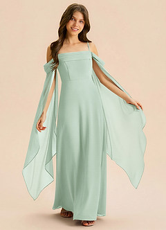 Azazie Moana Junior Linia A Pofałdowany Szyfon Długość podłogi Młodsza druhna Sukienka image1