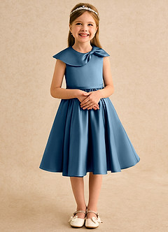Azazie Acorn Flower Girl Dresses Bermuda A-Line Pleated Matte Satin Dress image5