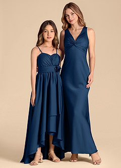 Azazie Catalina Junior A-Linie Herzausschnitt Stretch-Satin Kleid Dunkelmarine image3