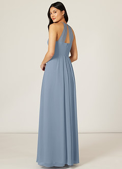 Azazie Sarah Bridesmaid Dresses Dusty Blue Empire Pleated Chiffon Dress image5