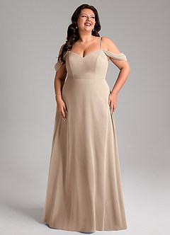 Azazie Marley Bridesmaid Dresses Taupe A-Line Off the Shoulder Chiffon Convertible Dress image13