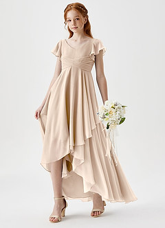 Azazie Caria Junior Robe Trapèze en Mousseline de soie Plissée Albâtre Blanc image1