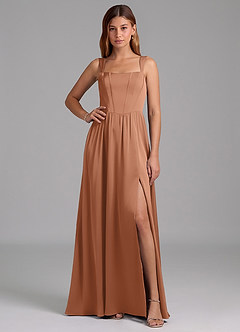 Azazie Rosaline Brautjungfernkleider A-Linie Seitliche Cut-Outs Stretch-Satin Kleid Bronzer image1