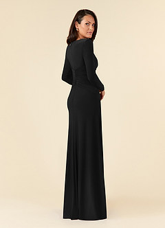 Azazie Natalya Mother of the Bride Dresses Black A-Line Pleated Luxe Knit Dress image3
