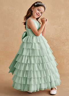 Azazie Twinkle Toes Abiti da Ragazza di Fiori Abito A-Line in Tulle Fiocco Agave image3