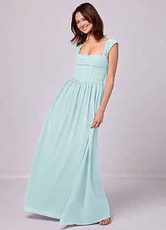 Barbie ♥ Azazie Bridesmaid Dresses Sea Glass A-Line Corset Chiffon Dress image4