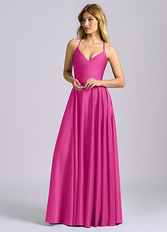 Azazie Truce Robes de demoiselle d'honneur Robe Trapèze en Satin extensible Fuchsia image4