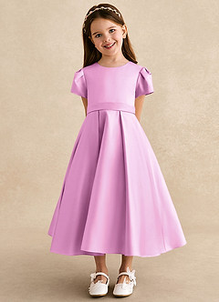 Azazie Princess Flower Girl Dresses Candy Pink A-Line Pleated Matte Satin Dress image6