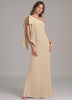 Azazie Capri Robes de demoiselle d'honneur Robe Trapèze en Mousseline de soie Une épaule Champagne image4