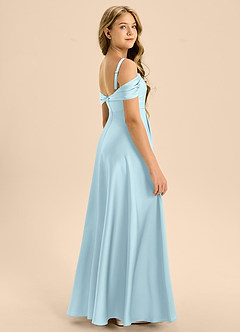 Azazie Rowena Junior A라인 절하다 스트레치 새틴 플로어 길이 주니어 신부 들러리 드레스 image2