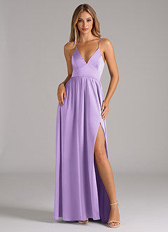 Azazie Aaida Bridesmaid Dresses Lilac A-Line Corset Stretch Satin Dress image1