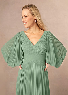 Azazie Zahara Mother of the Bride Dresses Matcha A-Line V-Neck Pleated Chiffon Dress image5