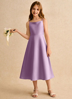 Azazie Jaella Girls Formal Flower Girl Dresses Wisteria A-Line Pleated Matte Satin Dress image2