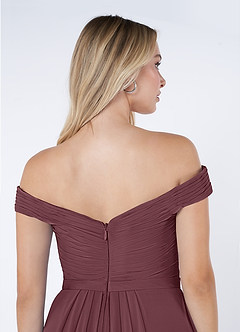 Azazie Audrianna Bridesmaid Dresses Sangria A-Line Off-The-Shoulder Gathered Chiffon Convertible Dress image6