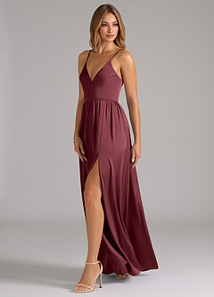 Azazie Aaida Vestidos de damas de honor Vestido de Merlot de Satén Elástico de Corte en A con Corsé image3