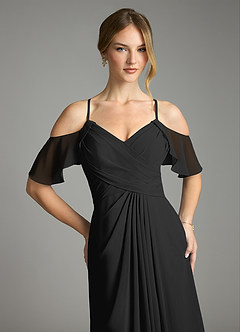 Azazie Dakota Bridesmaid Dresses Black A-Line V-Neck Pleated Chiffon Dress image11