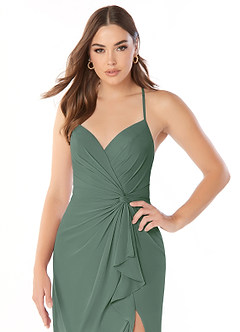 Azazie Aribella Final Sale Eucalyptus Sheath Ruched Chiffon Dress image5