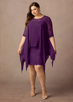 Azazie Flo Mother of the Bride Dresses Grape A-Line Lace Chiffon Dress image10