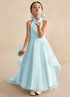 Azazie Bev Flower Girl Dresses Sea Glass A-Line Convertible Tulle Dress image4