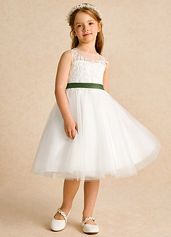 Azazie Lettie Flower Girl Dresses Ivory Olive Ball-Gown Lace Dress image4