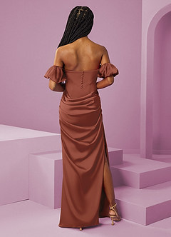 Barbie ♥ Azazie Bridesmaid Dresses Auburn Sheath Off the Shoulder Stretch Satin Convertible Dress image9