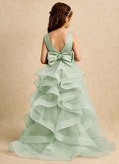 Azazie Lior Flower Girl Dresses Dusty Sage Ball-Gown Pleated Tulle Dress image1