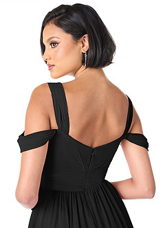 Azazie Lianne Bridesmaid Dresses Black A-Line Off the Shoulder Chiffon Dress image6