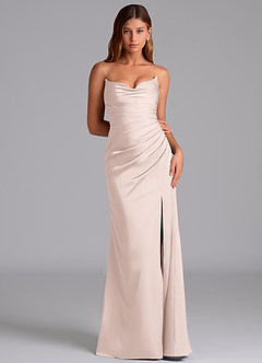 Azazie Claudelle Bridesmaid Dresses Blushing Pink Mermaid Strapless Stretch Satin Dress image6