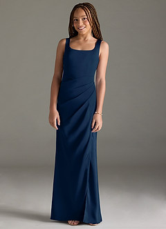 Azazie Mero Junior Dark Navy Mermaid Pleated Stretch Satin Dress image1