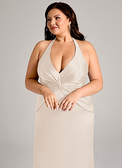 Azazie Valerie Robes de demoiselle d'honneur Robe Sirène en Satin extensible Plissée Albâtre Blanc image13