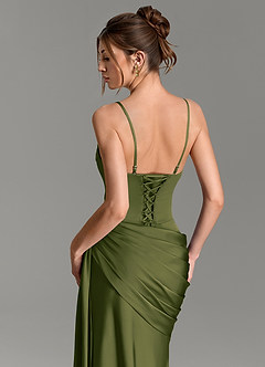 Azazie Zorah Bridesmaid Dresses Bright Olive Mermaid Corset Stretch Satin Convertible Dress image2
