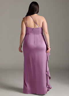 Azazie Latrice Bridesmaid Dresses Wisteria Sheath One Shoulder Cascading Ruffles Stretch Satin Dress image7