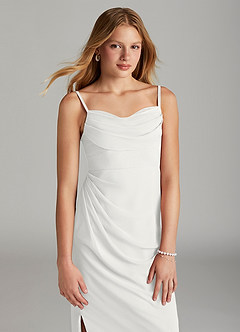 Azazie Mai Junior White Sheath Pleated Chiffon Dress image5