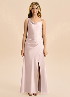 Azazie Abby Junior A-Linie Plissee Stretch-Satin Kleid Zartrosa image5