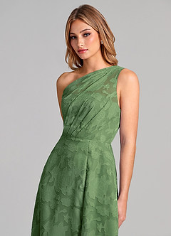 Azazie Phaedra Abiti da Damigella Abito A-Line in Burnout Floreale Monospalla Eucalipto image7