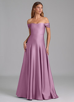 Azazie Seriana Bridesmaid Dresses Wisteria A-Line Off the Shoulder Stretch Satin Convertible Dress image1