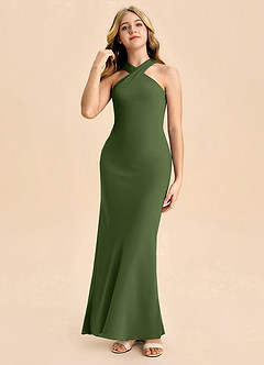 Azazie Doretta Junior Robe Fourreau en Mousseline de soie Plissée Olive image3