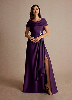 Azazie Branford Mother of the Bride Dresses Grape A-Line Pleated Stretch Satin Dress image7