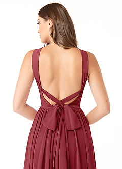Azazie Dionne Bridesmaid Dresses Pomegranate A-Line Corset Chiffon Dress image3