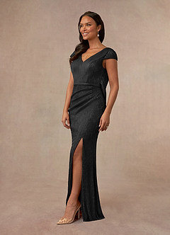 Azazie Galilea Mother of the Bride Dresses Black Mermaid V-Neck Metallic Mesh Dress image2