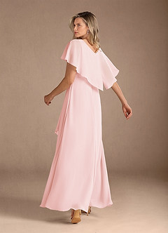 Azazie Eliza Mother of the Bride Dresses Blushing Pink A-Line V-Neck Pleated Chiffon Dress image7