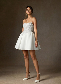 Azazie Barica Wedding Dresses Diamond White A-Line Strapless Lace Dress image4