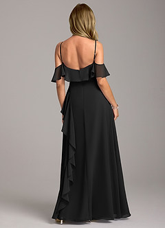 Azazie Aubrie Bridesmaid Dresses Black A-Line Off the Shoulder Chiffon Dress image6