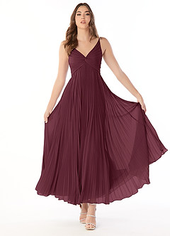 Azazie Raychelle Brautjungfernkleider A-Linie V-Hals Chiffon Kleid Cabernetrot image1
