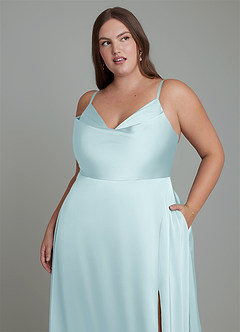 Azazie Sarella Brautjungfernkleider A-Linie Plissee Stretch-Satin Kleid Wolke Blau image8