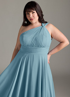 Azazie Charlize Bridesmaid Dresses Moody Blue A-Line One Shoulder Chiffon Dress image12