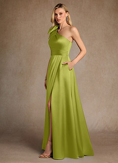Azazie Easton Mother of the Bride Dresses Lemongrass A-Line One Shoulder Stretch Satin Dress image2
